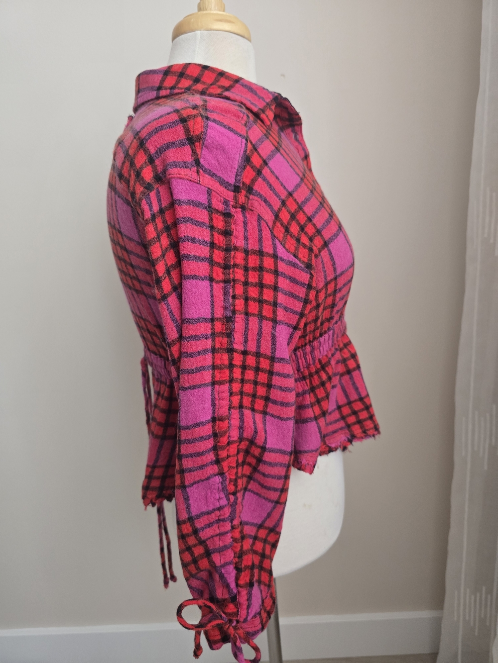 We The Free Pink & Red Plaid Button-Front Shirt Size S Cotton Wool - Picture 2 of 11